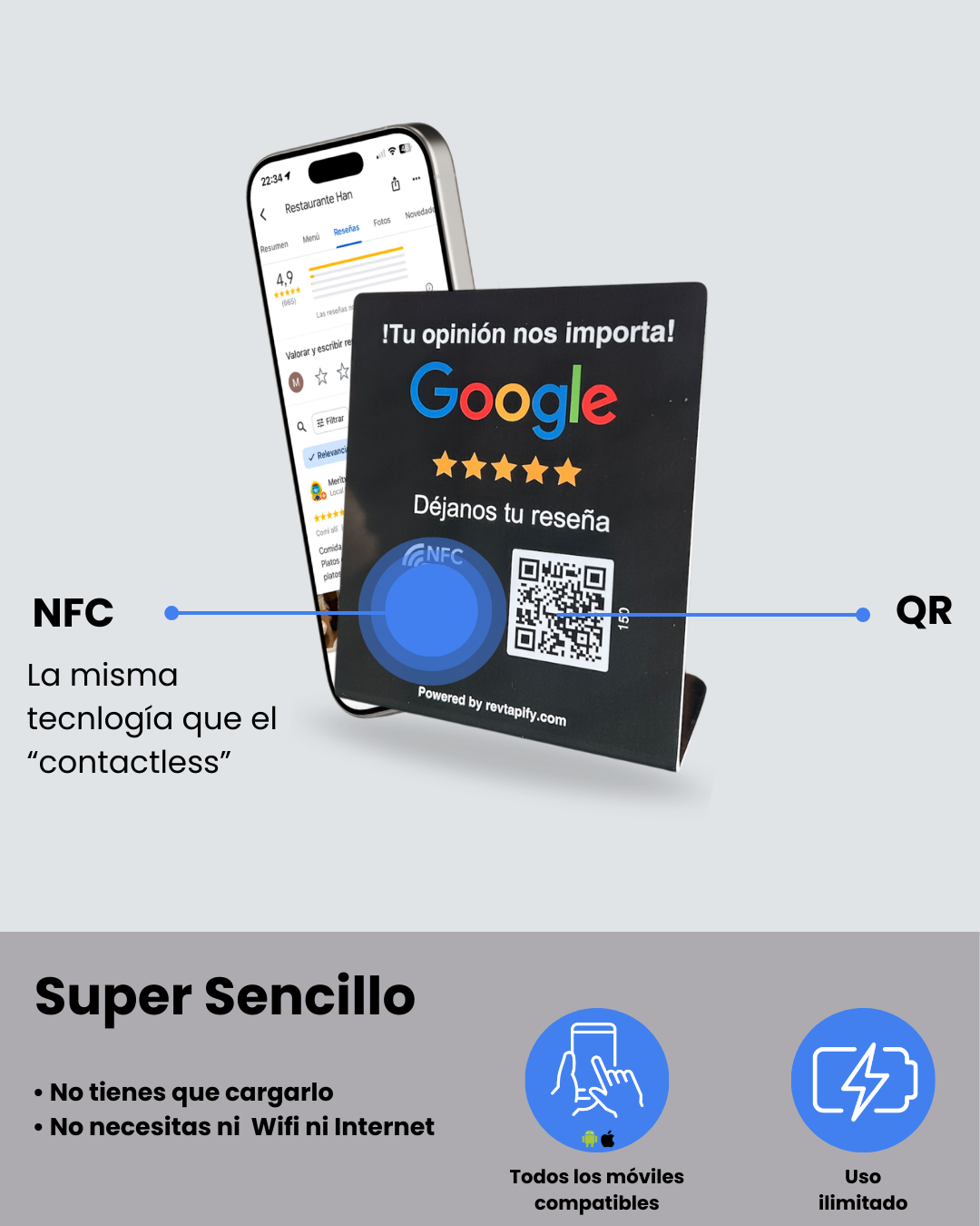 Stand Acrílico con NFC y QR para Reseñas de Google