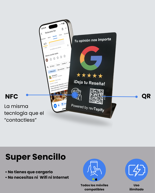 Stand Acrílico con NFC y QR para Reseñas de Google